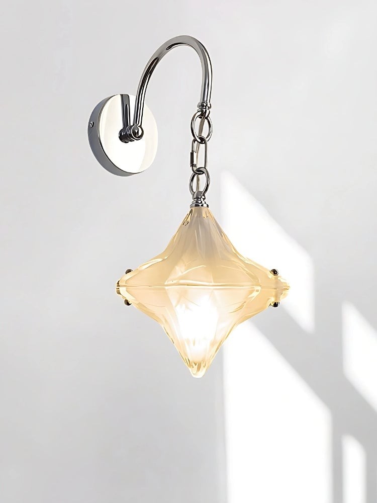 Art Deco Star Wall Sconce - Frosted Glass Light for Hallway - Astris Selene T439