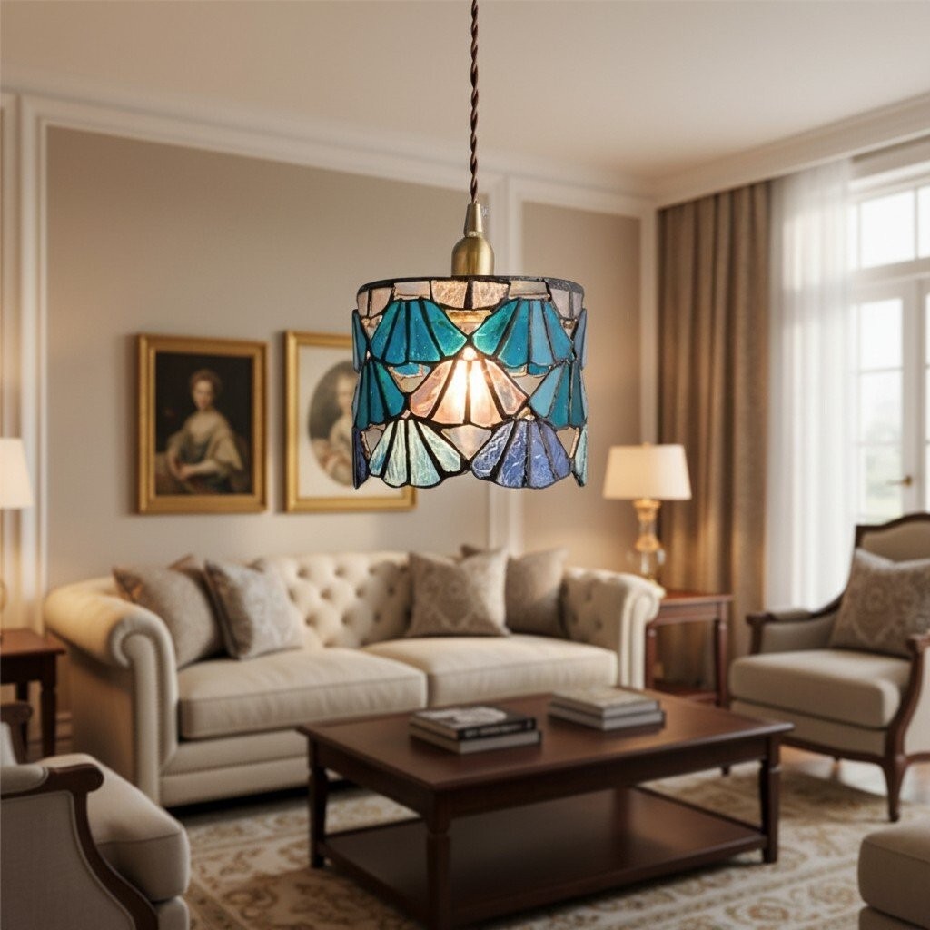 Vintagia Tiffany Inspired Pendant Light - Artistic Glass Shade Pendant for Dining Island T514