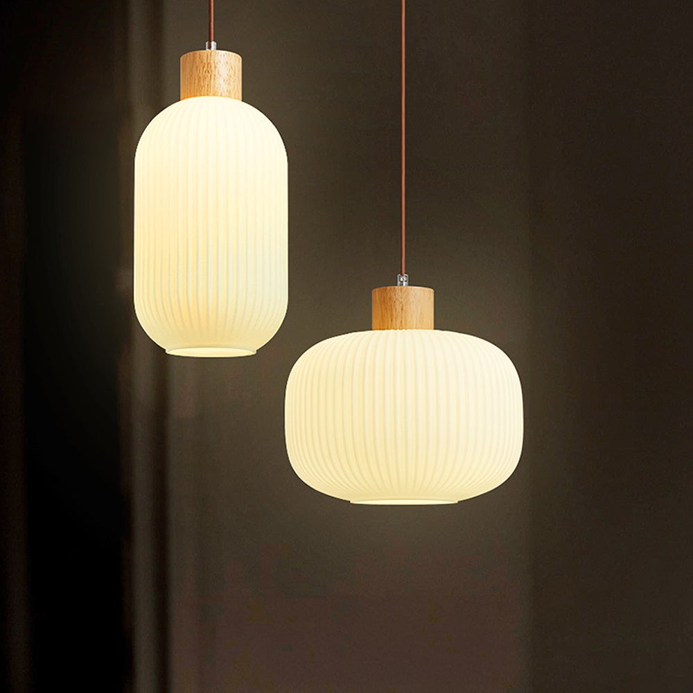 Nordic White Lantern-Like Glass Pendant Lamp M127