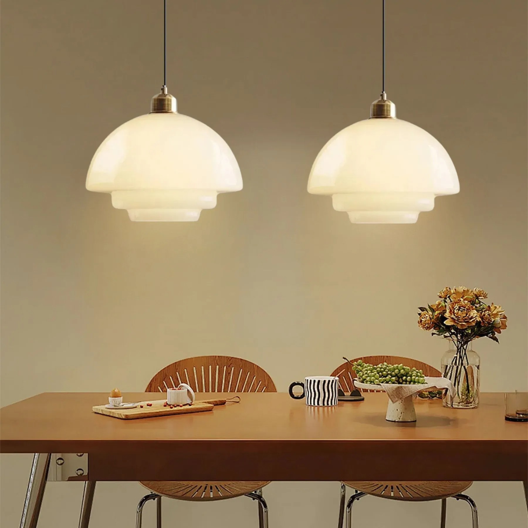 Mid-Century Art Milk White Glass Pendant Lamp S81
