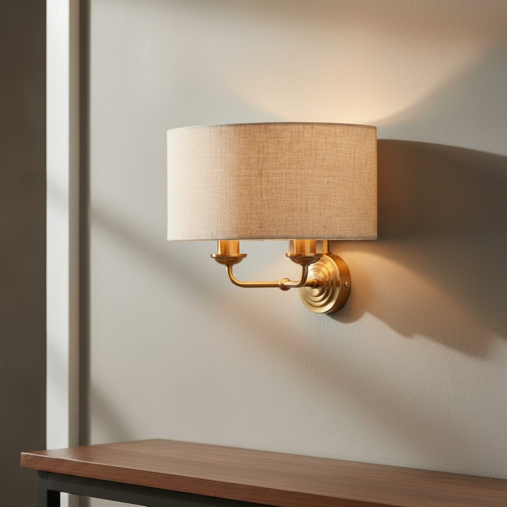 Tela Classic Wall Sconce with Fabric Shade - Elegant Metal Finish Wall Light for Living Room or Bedroom T654