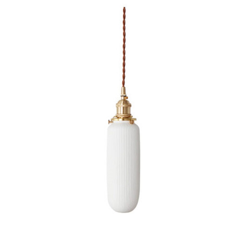 Lampada a sospensione allungata in ceramica a righe, taglia B.