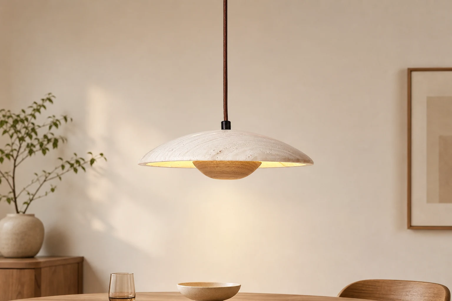 Drewniana lampa wisząca M422 w stylu kremowym, stylizowana na naturalną przestrzeń życiową