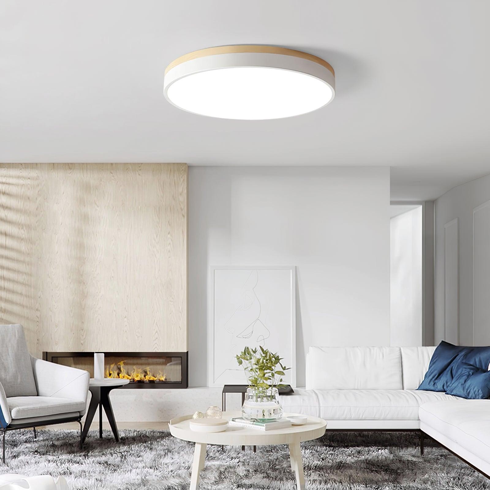 White Round Wooden Ceiling Lamp M298