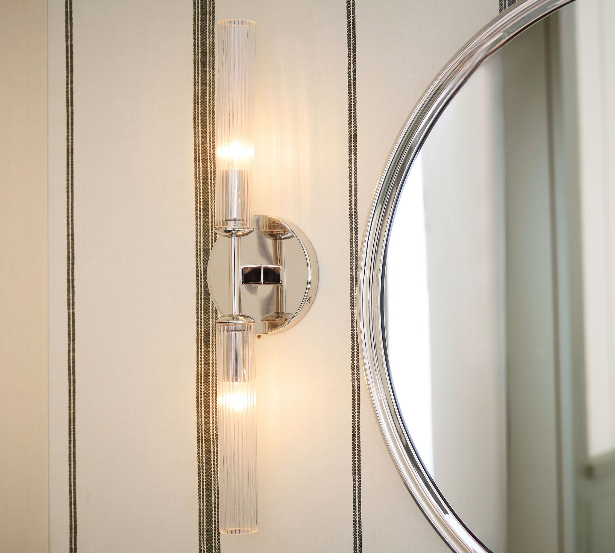 Bravira Ribbed Glass Wall Lamp - Tube Metal Light in Classic Finishes T075