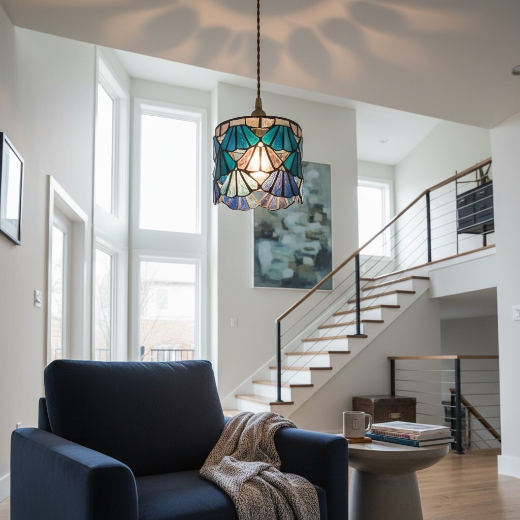 Vintagia Tiffany Inspired Pendant Light - Artistic Glass Shade Pendant for Dining Island T514