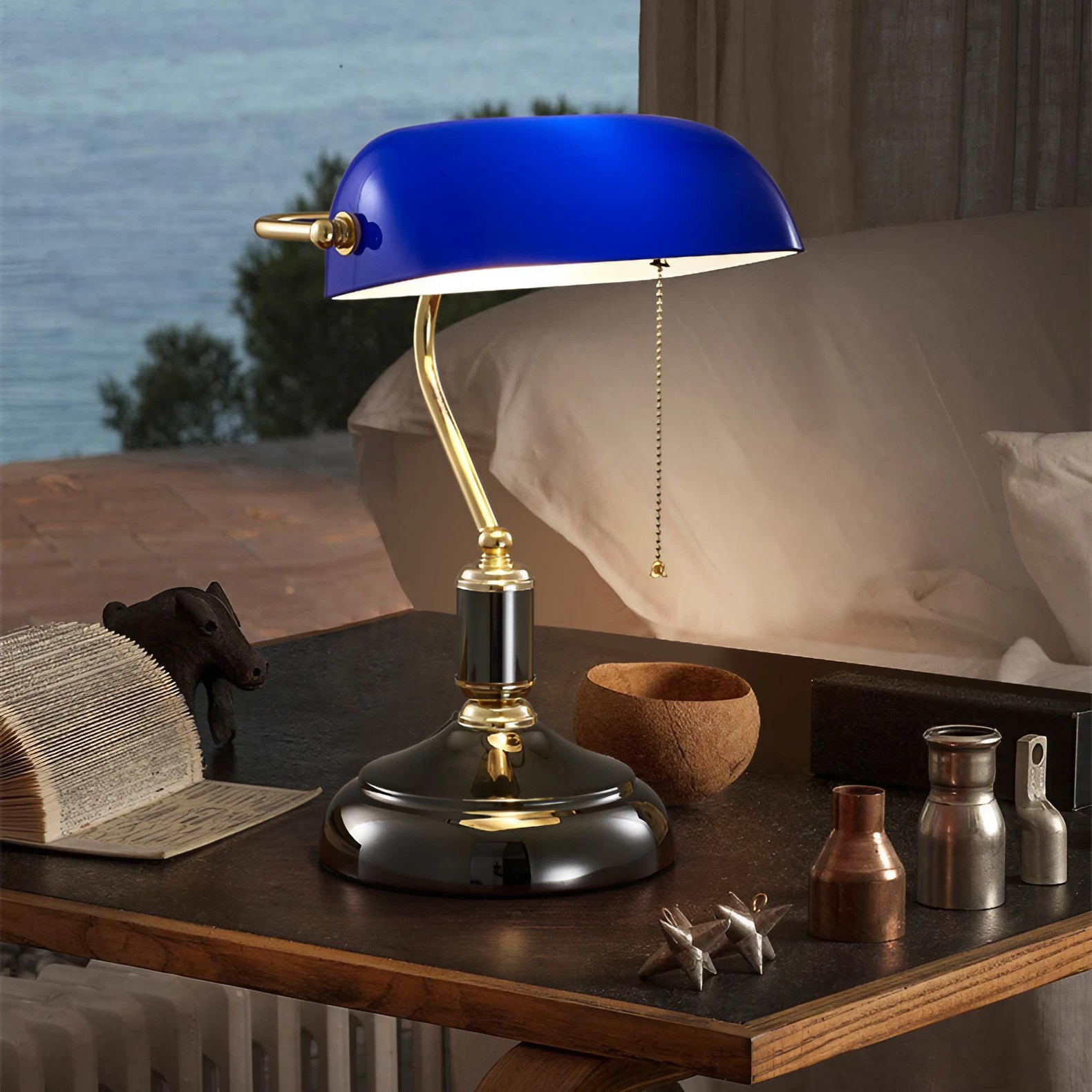 Vintage Glass Banker Desk Lamp Library Table Lamp S53