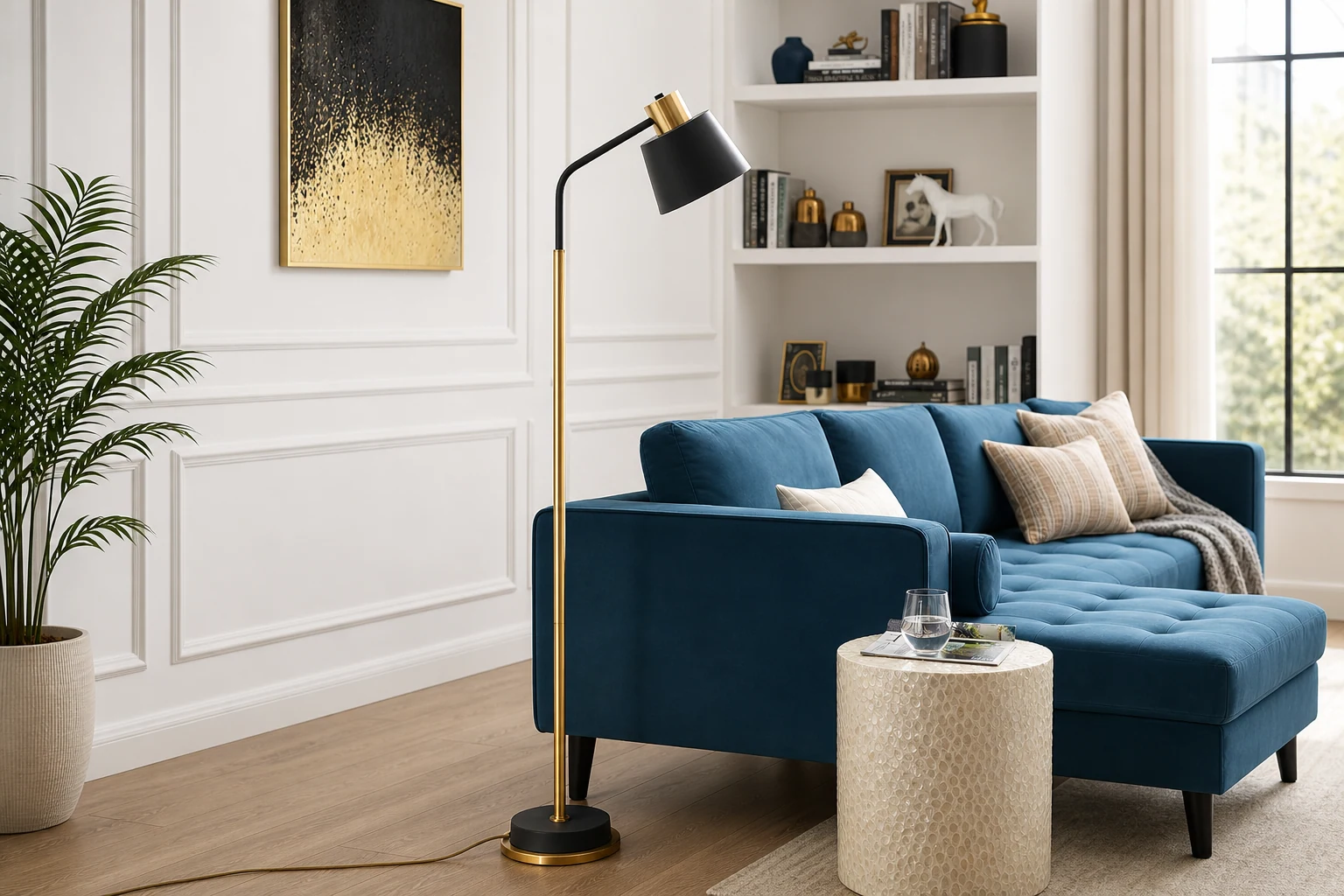 Lampa podłogowa M479 w kompaktowej scenie lifestylowej