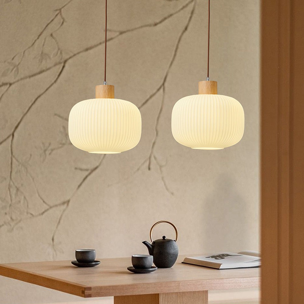 Nordic White Lantern-Like Glass Pendant Lamp M127