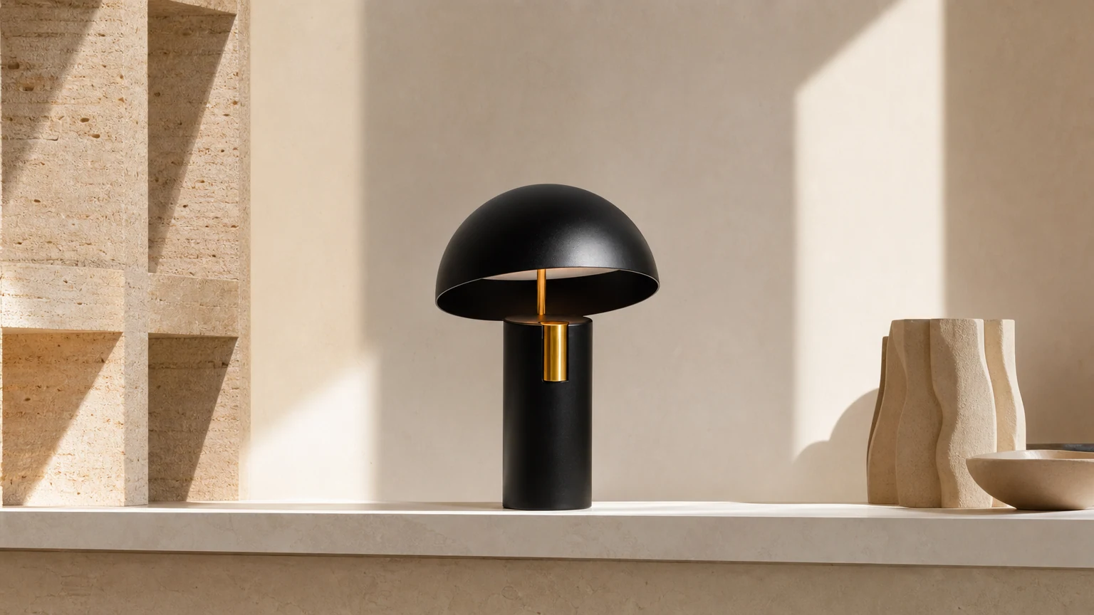 Lampa stołowa Avo D450 w ciepłej, poziomej scenie pomieszczenia