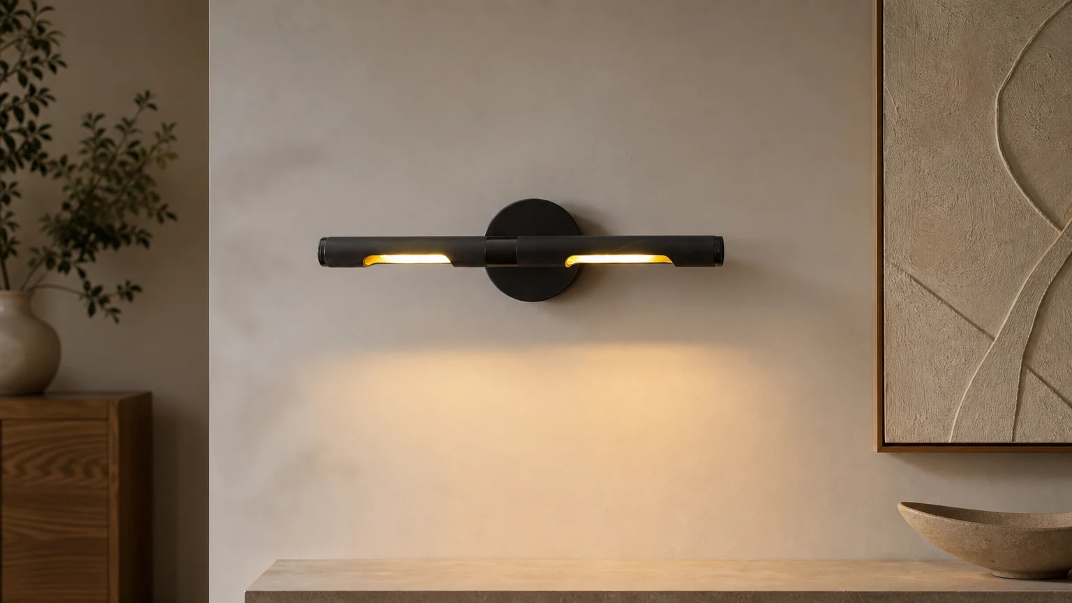 Enkel pinneformet vegglampe P003 installert som en horisontal bildelampe
