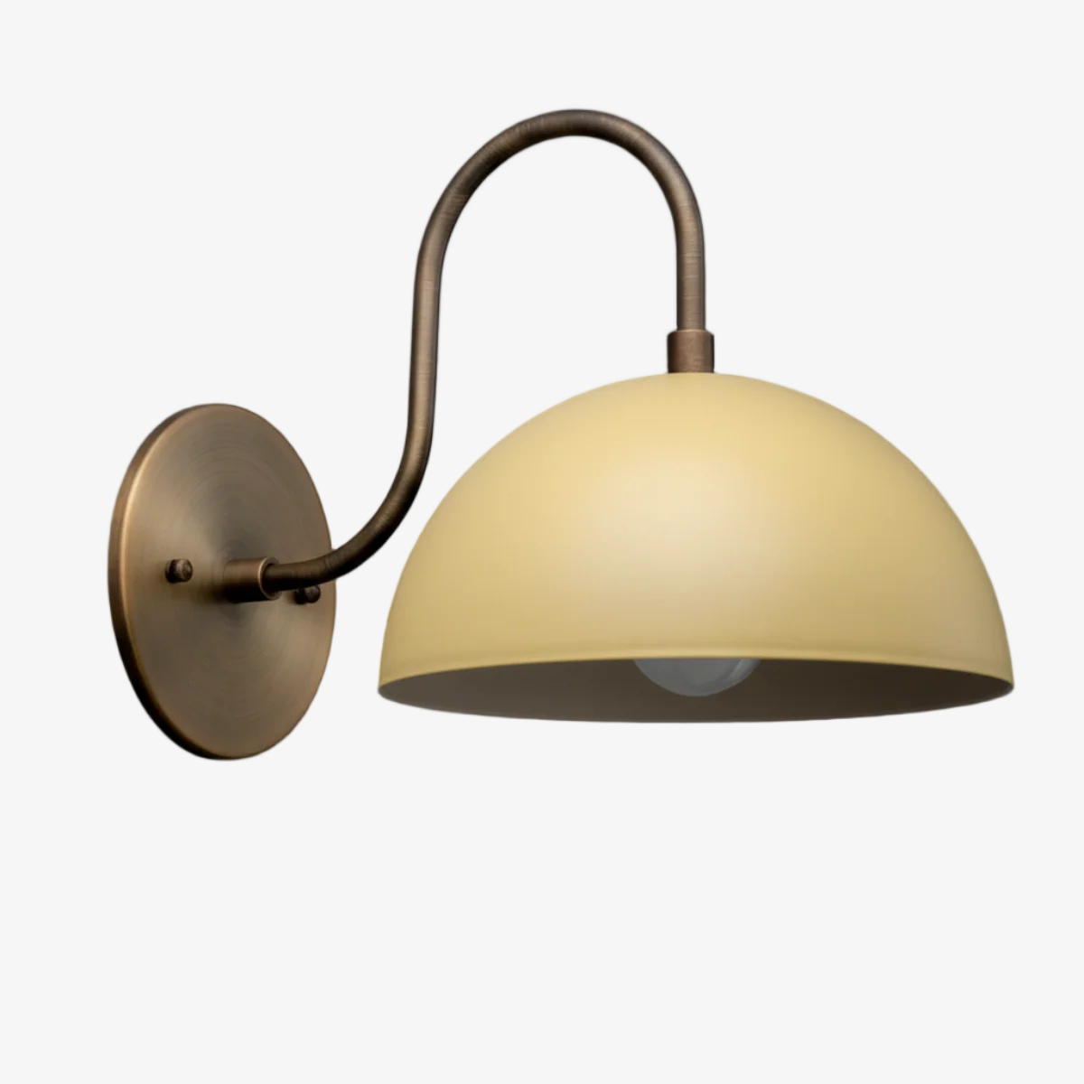 Curva Metal Industrial Wall Sconce - Curved Brass Arm - Hammered Dome Light Fixture T408