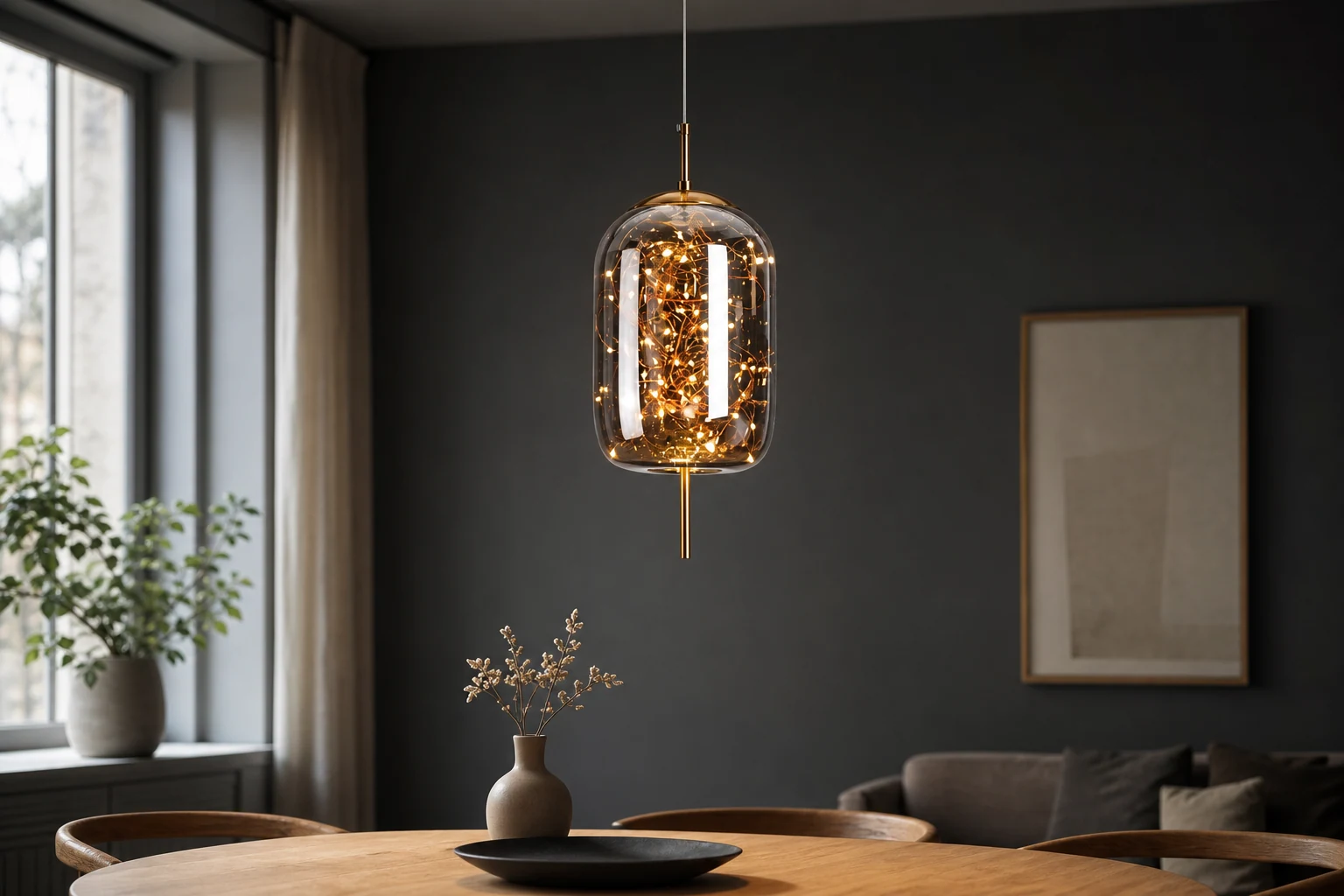 Szklana lampa wisząca M163 w scenie lifestylowej