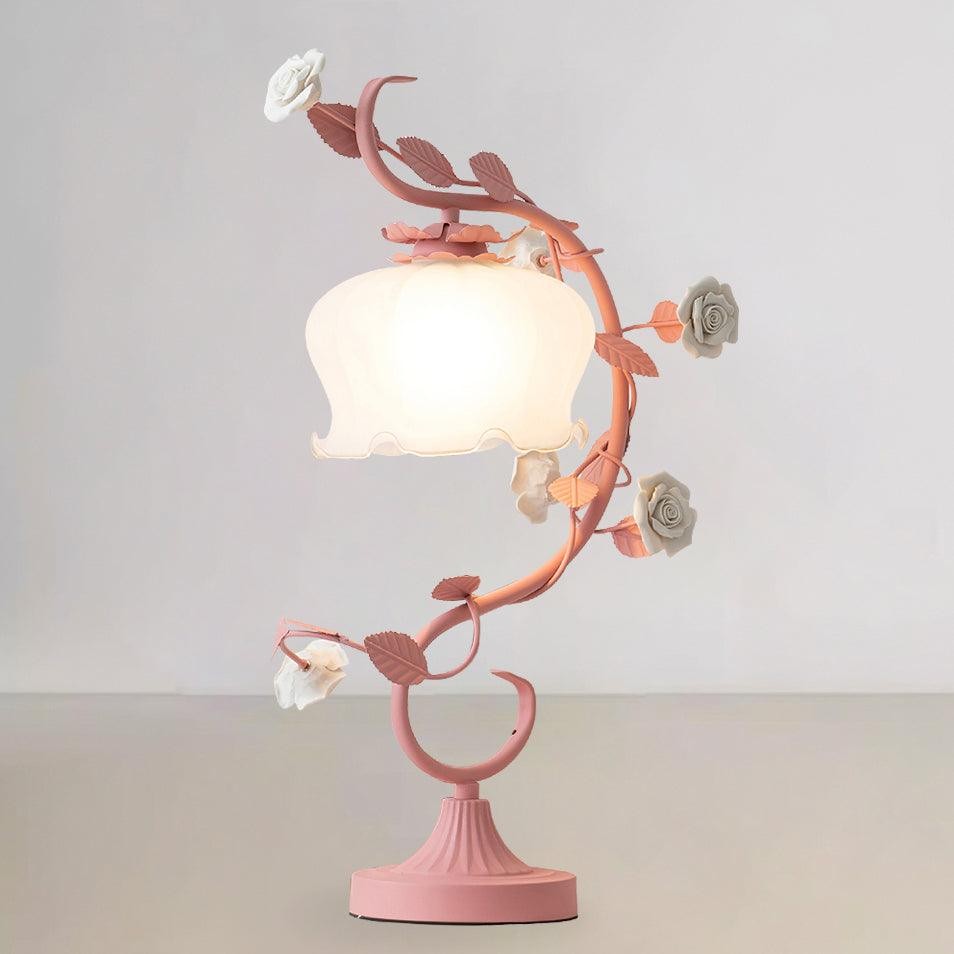 Green Pink White Rose Flower Table Lamp M209
