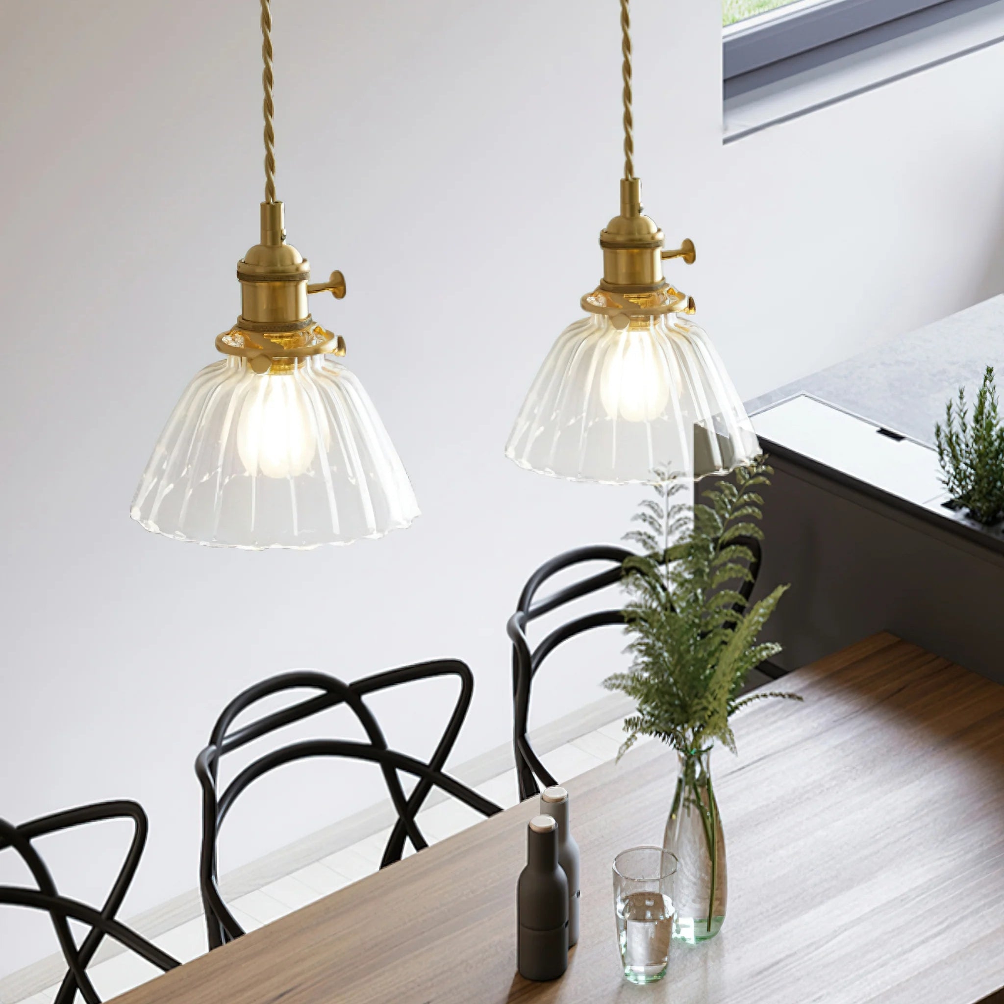 Jasmine Vintage Brass Glass Pendant Light D950