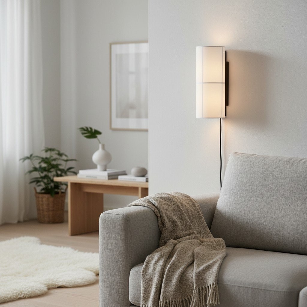 Cylume Cylinder Fabric Plug-in Wall Lamp - Minimalist Wall Sconce for Bedroom Living Room T546
