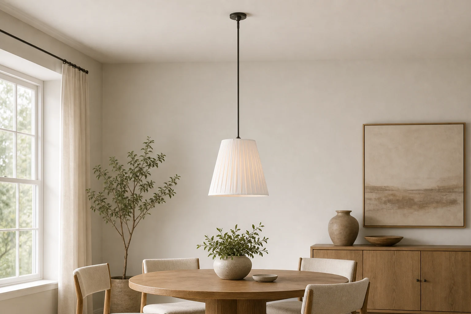 Suspension Luvora en tissu plissé dans un intérieur lifestyle