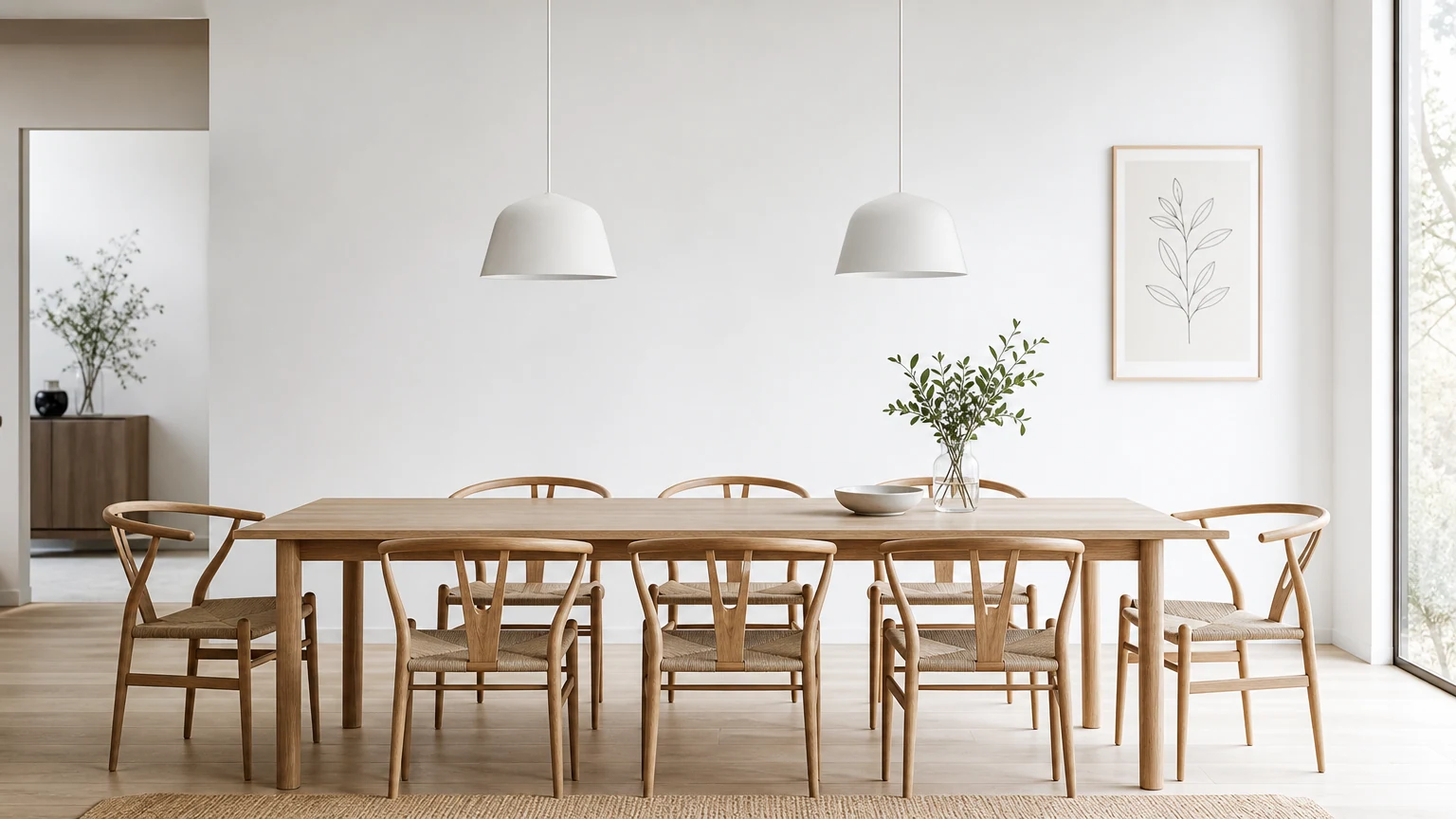 Scandinavian Ambit Aluminium Pendant Lamp in a horizontal dining room scene