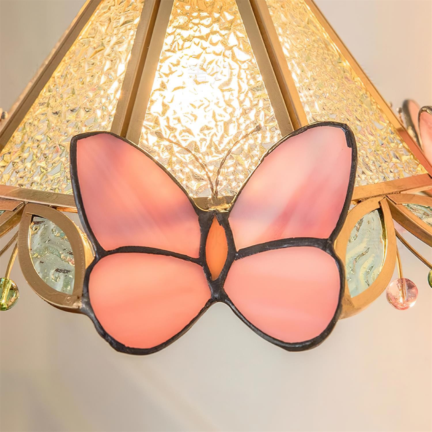 French Retro Glass Pink Butterfly Pendant Lamp M219