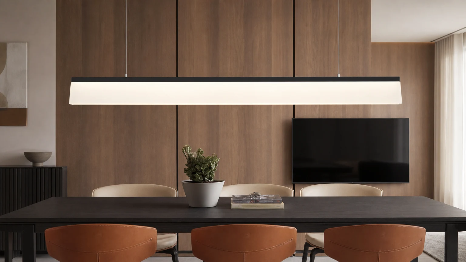 Lampa wisząca GREGER Slim Case w nowoczesnym wnętrzu