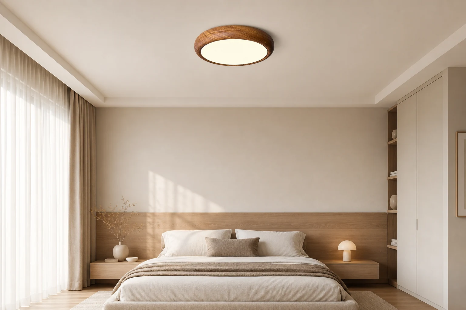 Okrągła lampa sufitowa Wood Grain M297 w stylu lifestylowym