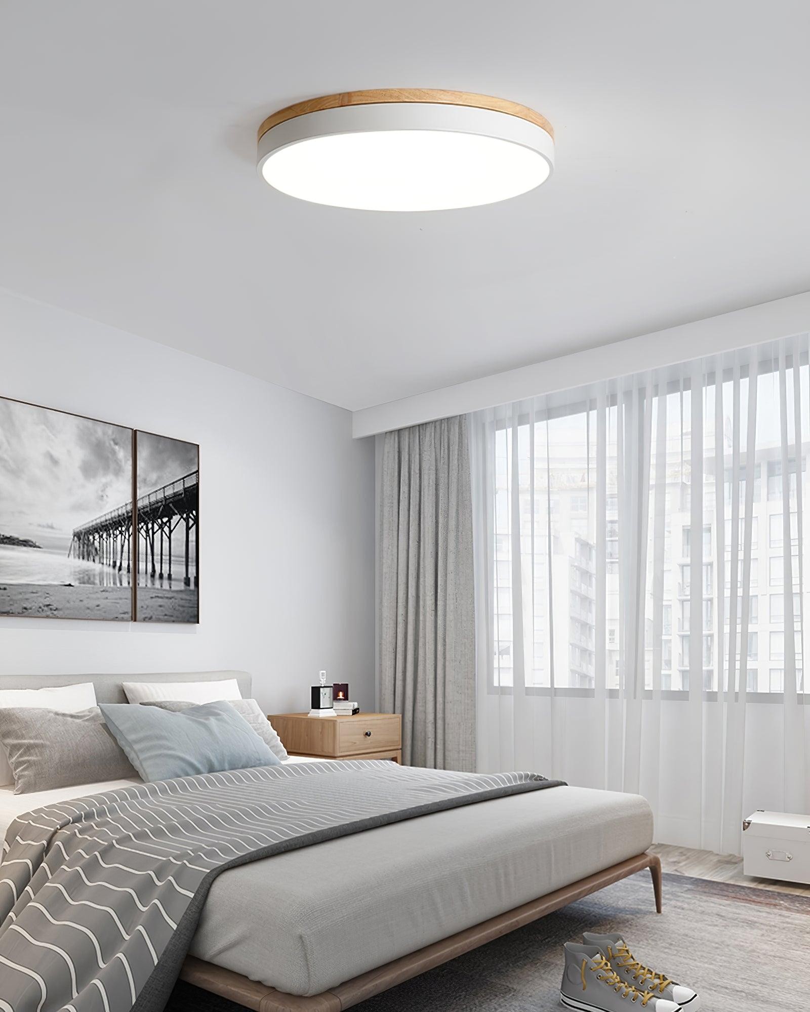 White Round Wooden Ceiling Lamp M298