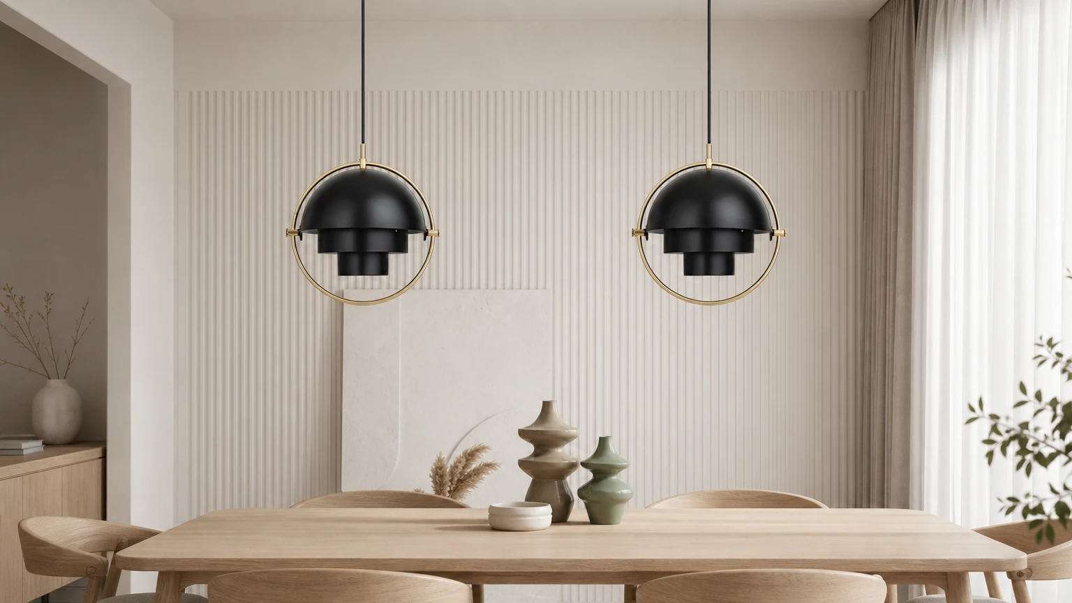 Horizontal interior scene with the Danish Multilayer Rotatable Pendant Lamp S63