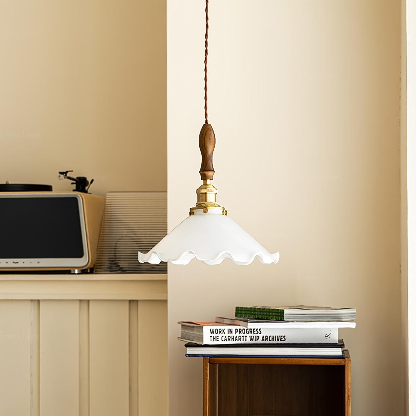 Vintage White Glass Skirted Pendant Lamp M472
