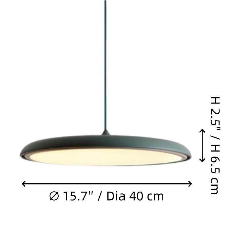 Diagram wymiarowy wisiorka Astris przedstawiający średnicę 40 cm i wysokość 6,5 cm
