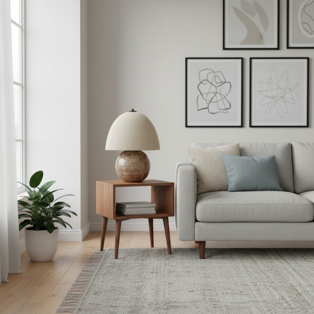 Cordove Table Lamp Sculptural Sphere Base Artistic Table Light - Linen Shade for Bedroom Living Room T475