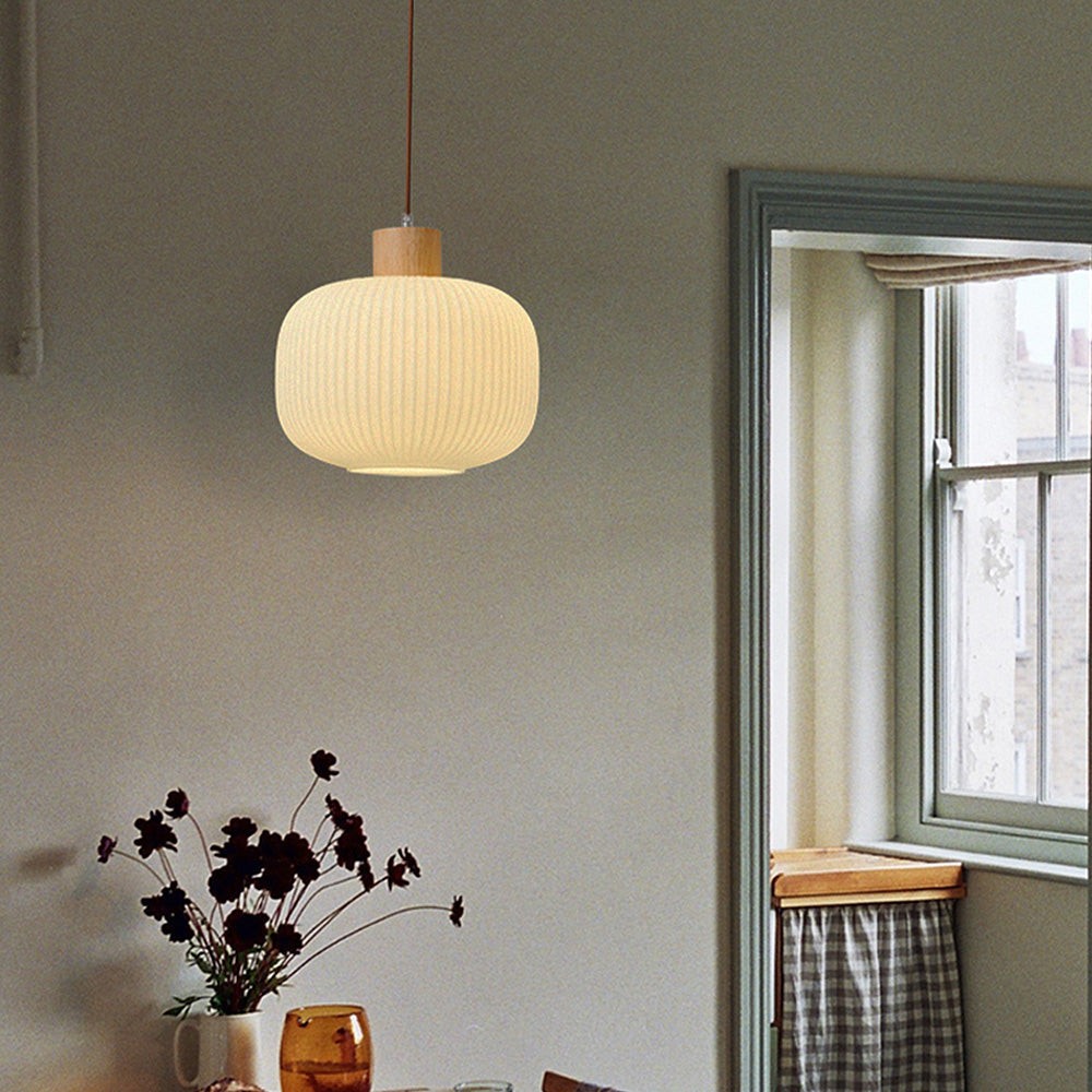 Nordic White Lantern-Like Glass Pendant Lamp M127