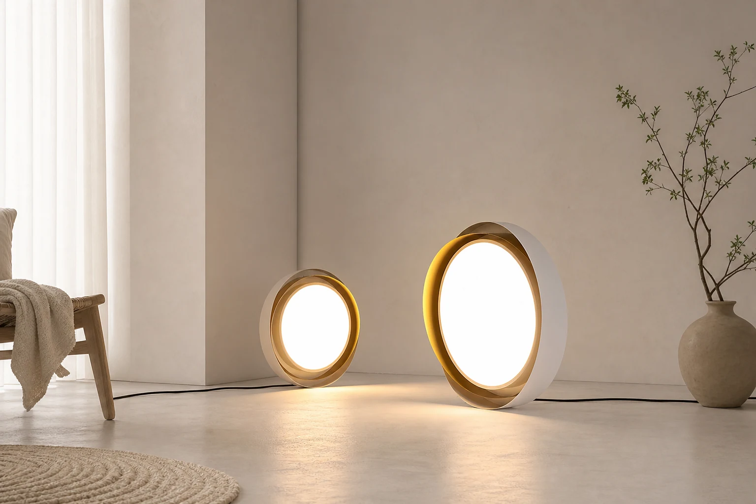 Nowoczesna lampa sufitowa pokazana w delikatnie oświetlonym wnętrzu lifestylowym