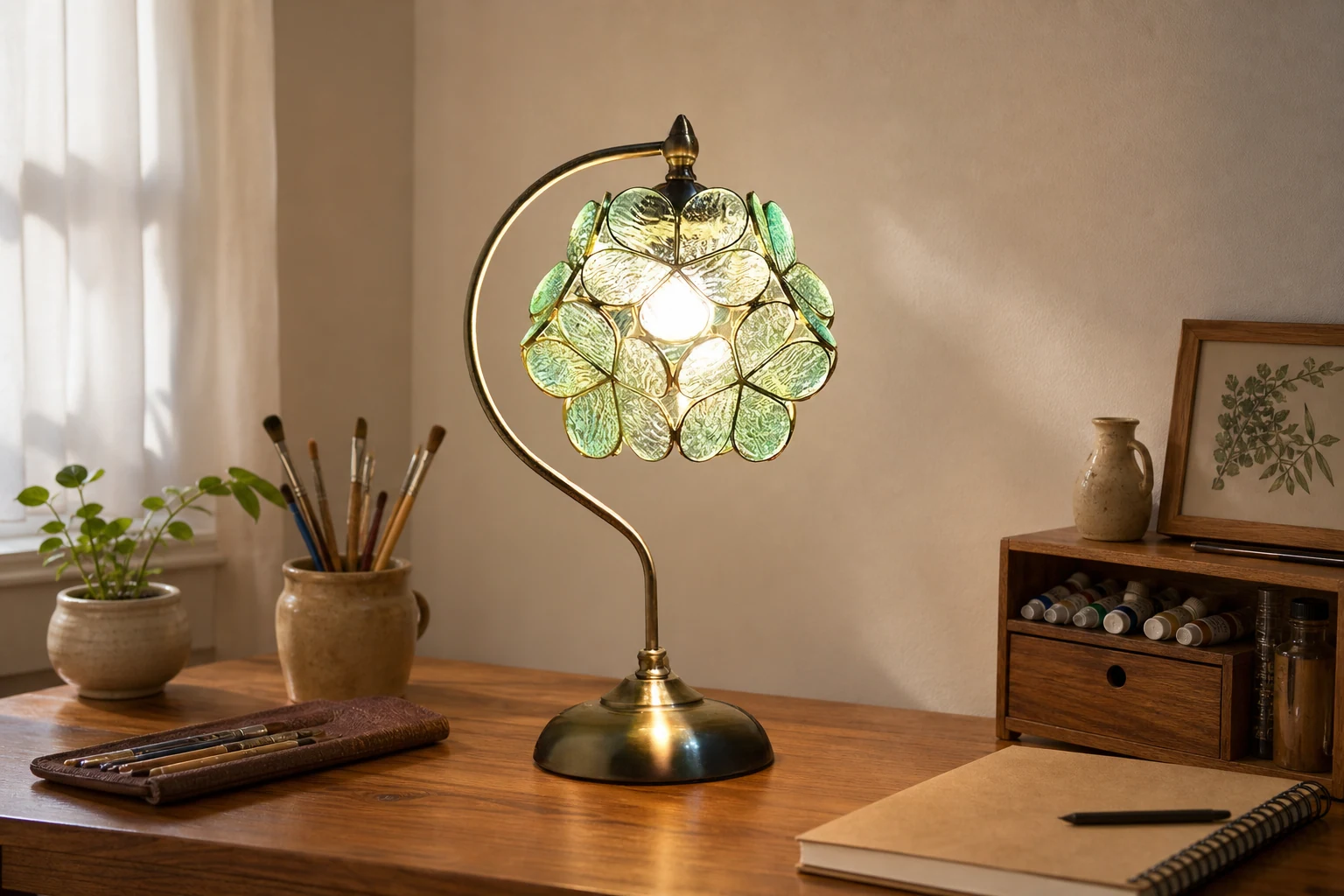 Petal Eye-Care glassbordlampe i en stilig livsstilsscene
