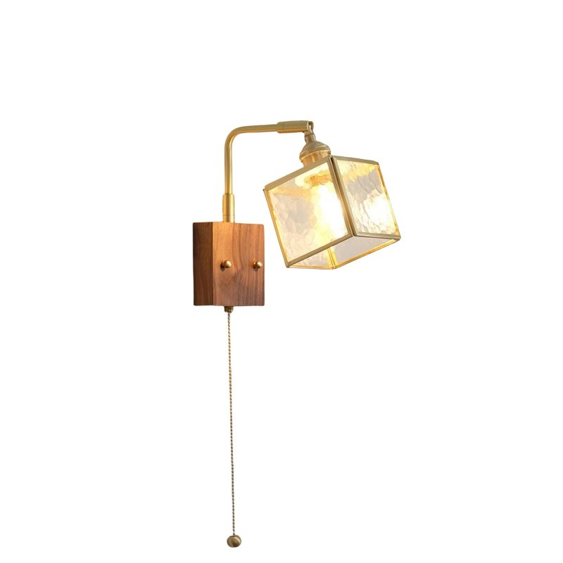 Square Glass Adjustable Wooden Wall Lamp M347