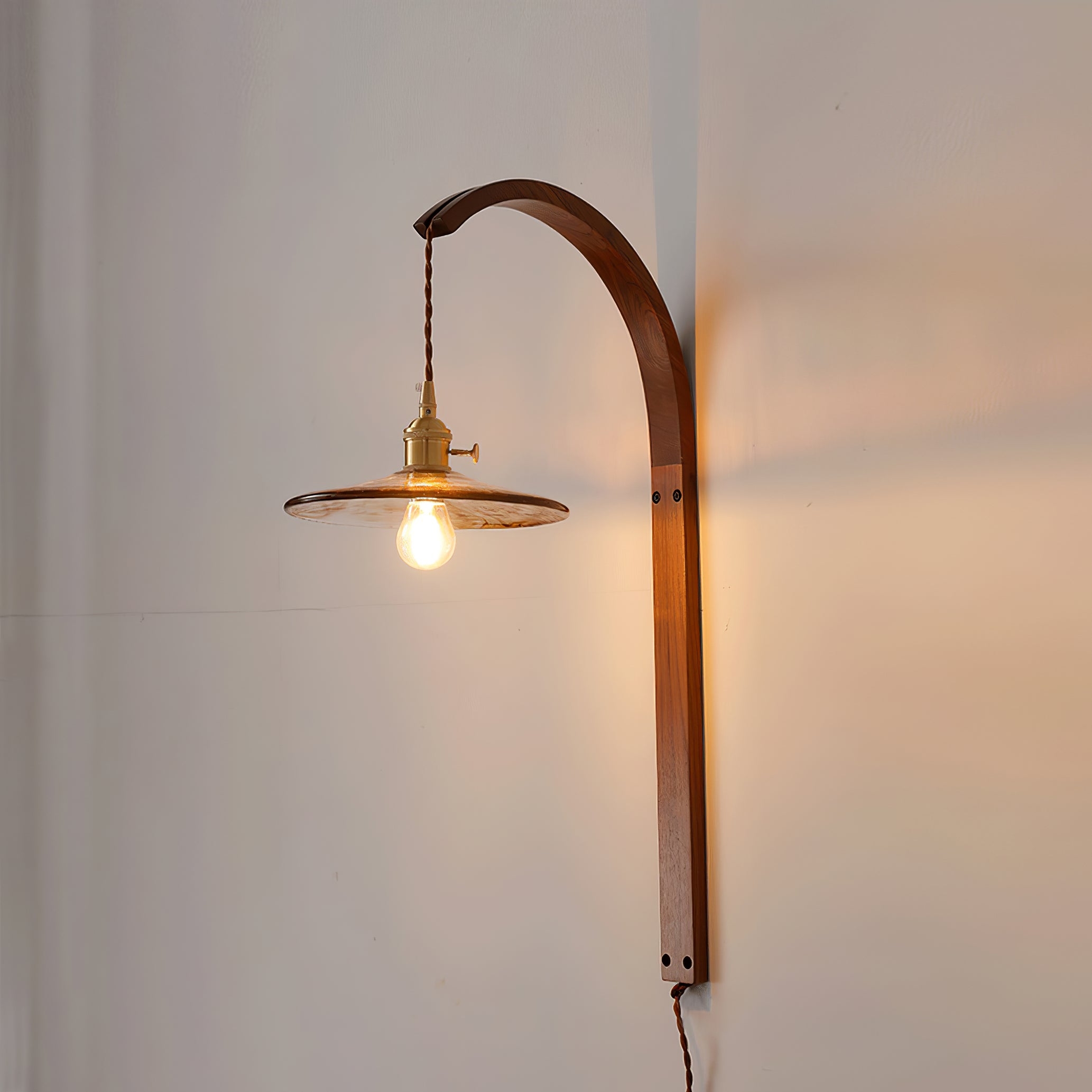 Curved Walnut Ceramic Plug-in Wall Light D498