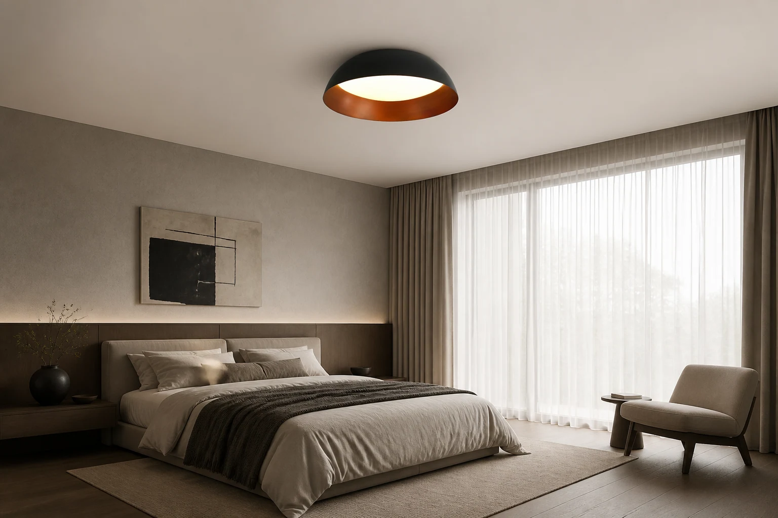 Lampa sufitowa Bowl w scenie pokoju lifestylowego dopasowanego do źródła