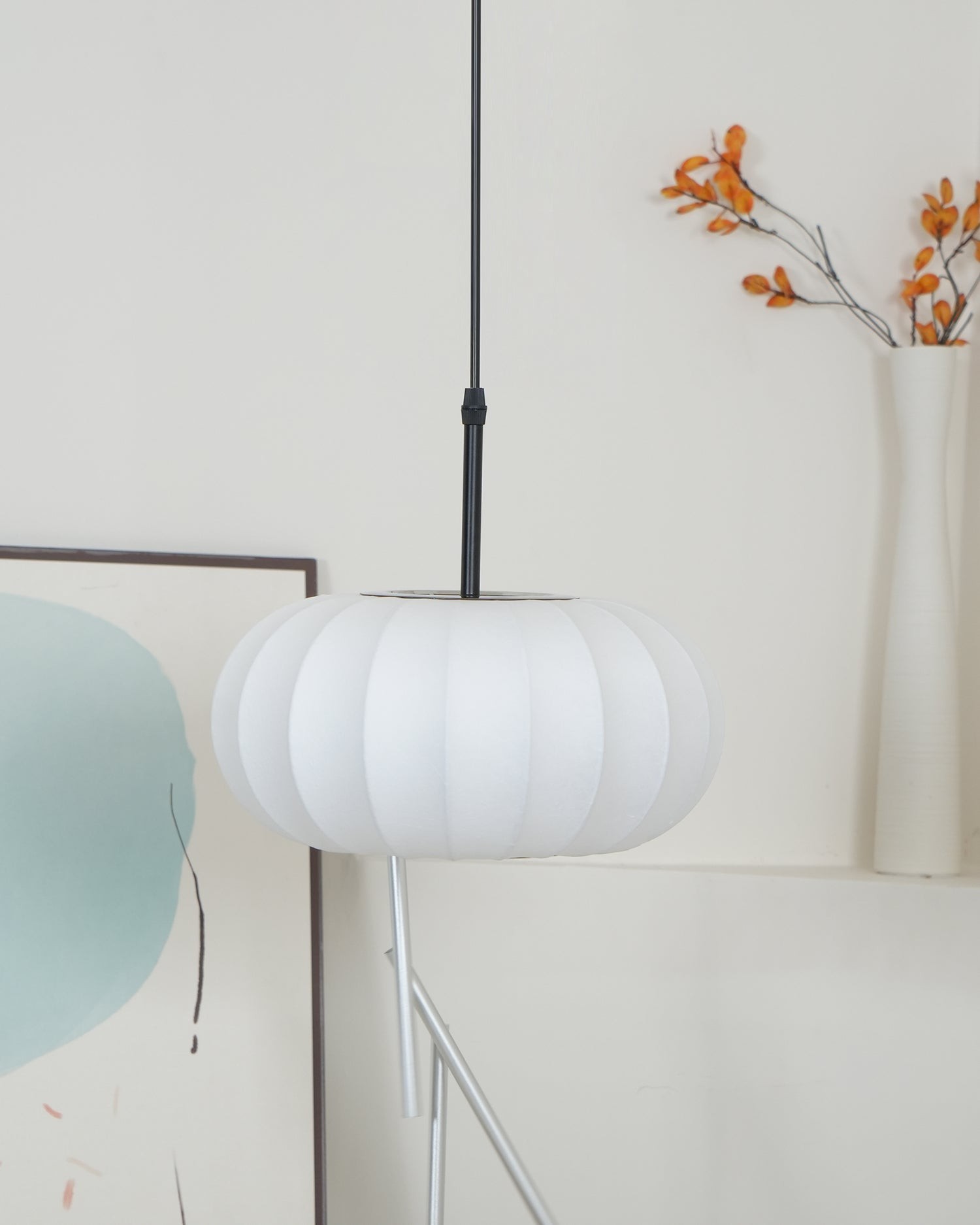 Simple Wabi-sabi White Lantern Fabric Pendant Lamp M105