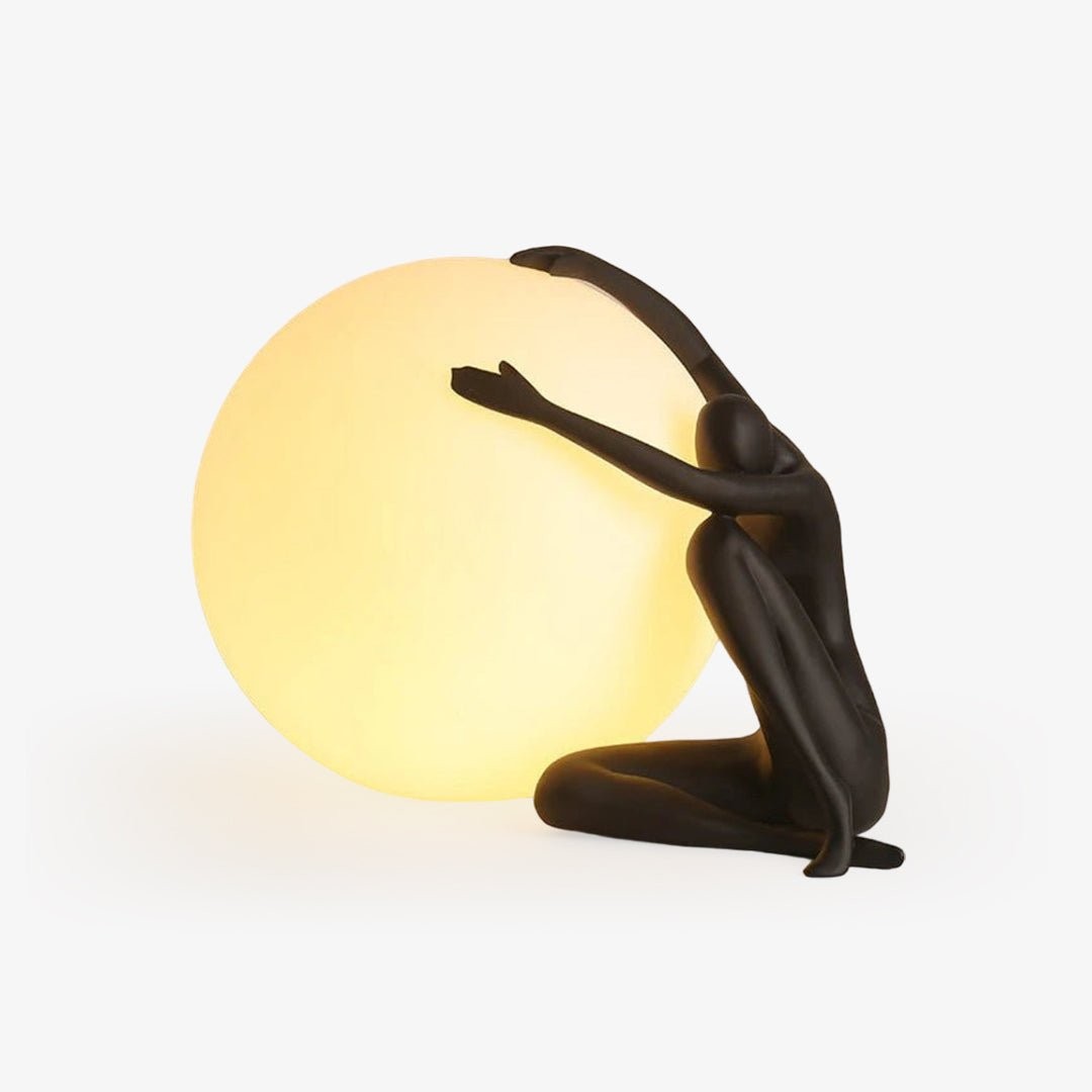 Svart humanoid ballholdende bordlampe M585 fullstendig produktvisning