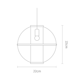 Schemat wymiarowy zwykłej lampy wiszącej Latarnia z klatką dla ptaków, średnica 22 cm