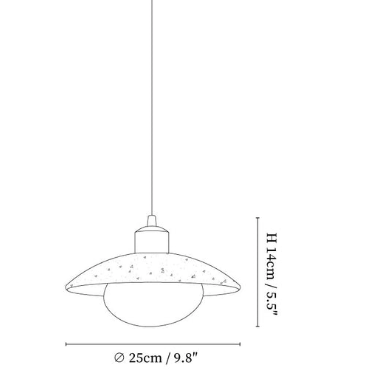 Rysunek wymiarowy lampy wiszącej z trawertynem w stylu Wabi-sabi G05