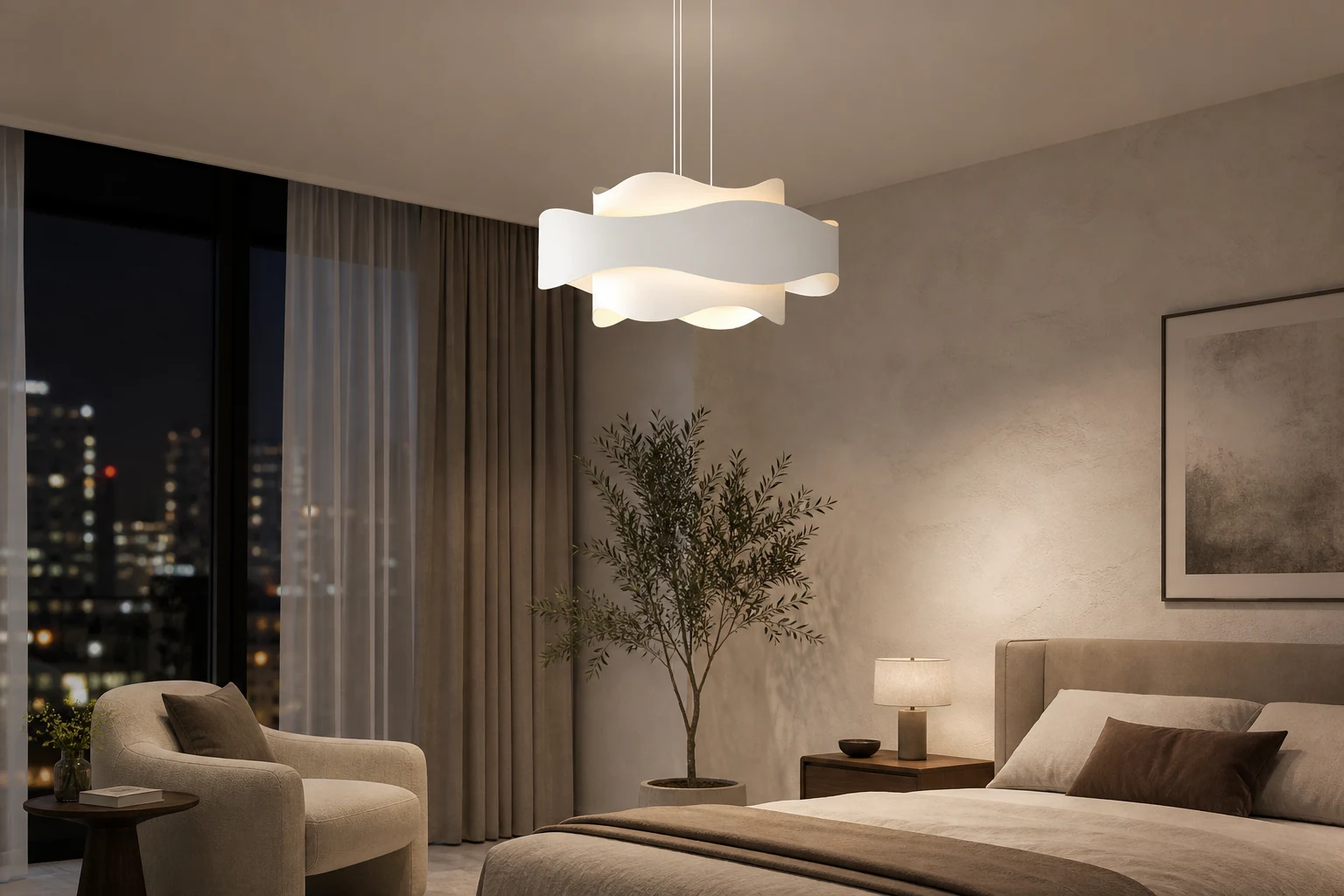 Kremowobiała lampa wisząca M162 stylizowana na minimalistyczne wnętrze