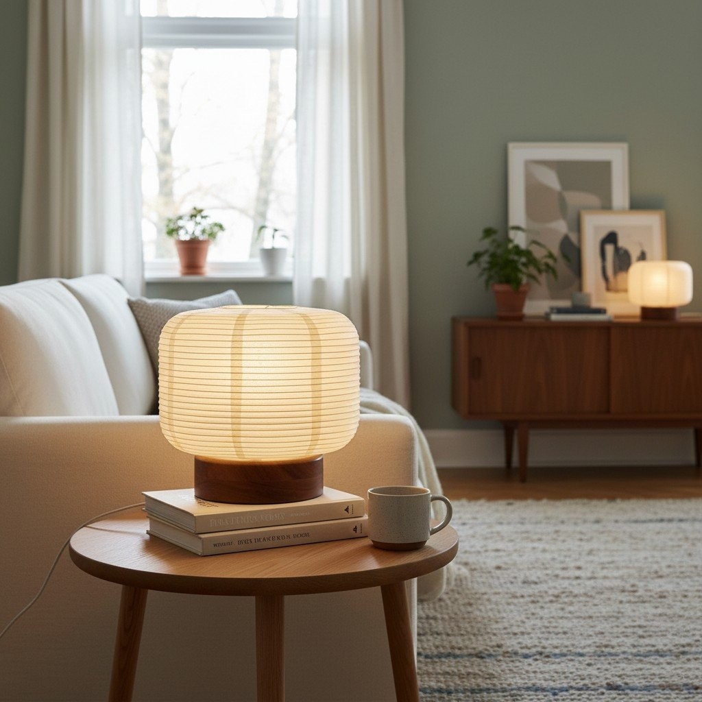 Tivo Japanese Ribbed Lampshade Compact Table Lamp - A Minimalist Paper Lantern Design T612