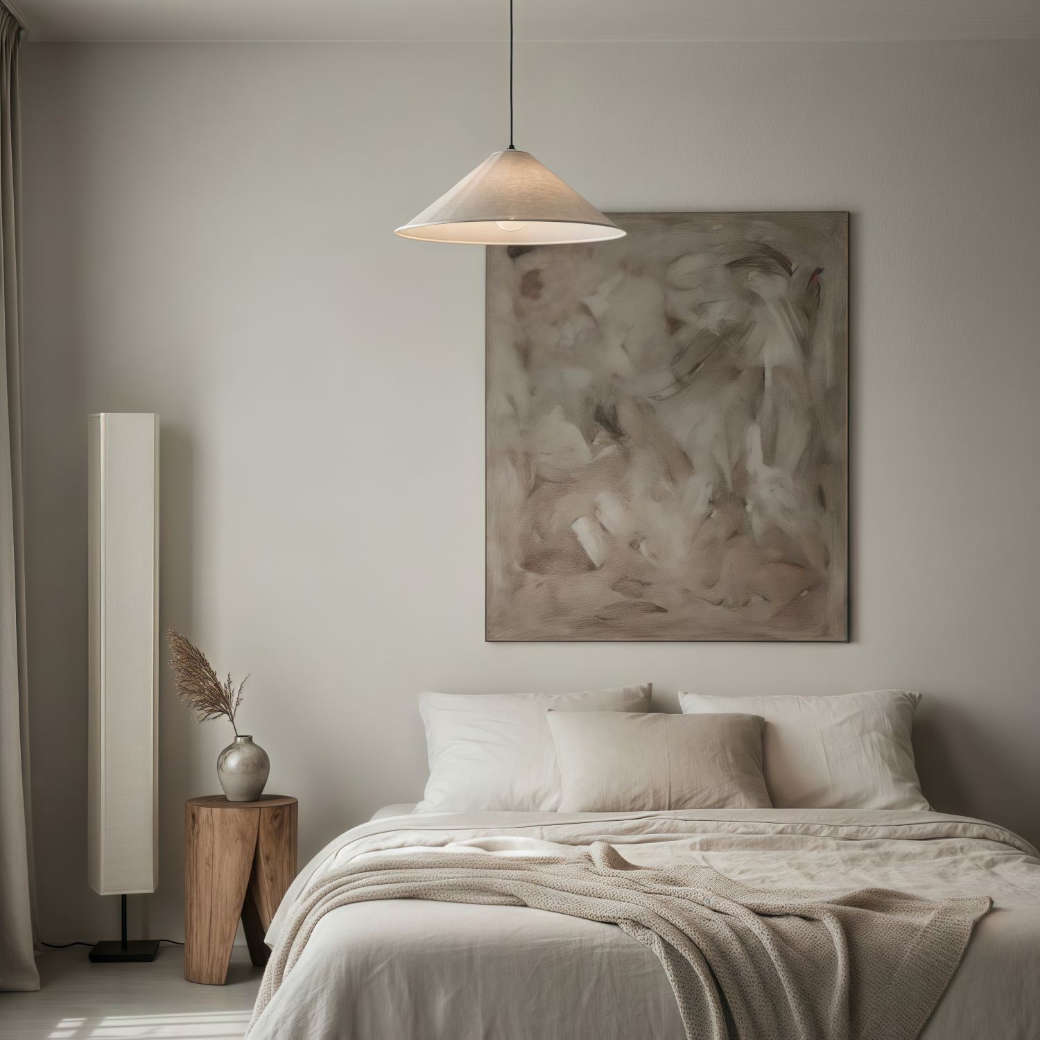 Zalen Textured Pleated Linen Pendant Lamp - Neutral Fabric Style Pendant Lamp for Bedroom & Living Room T649