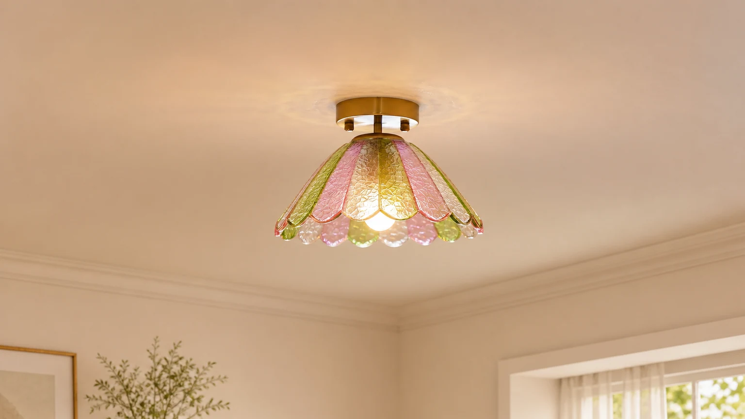 Lampa sufitowa ze spódnicą Leira D44 w ciepłej scenerii wnętrza