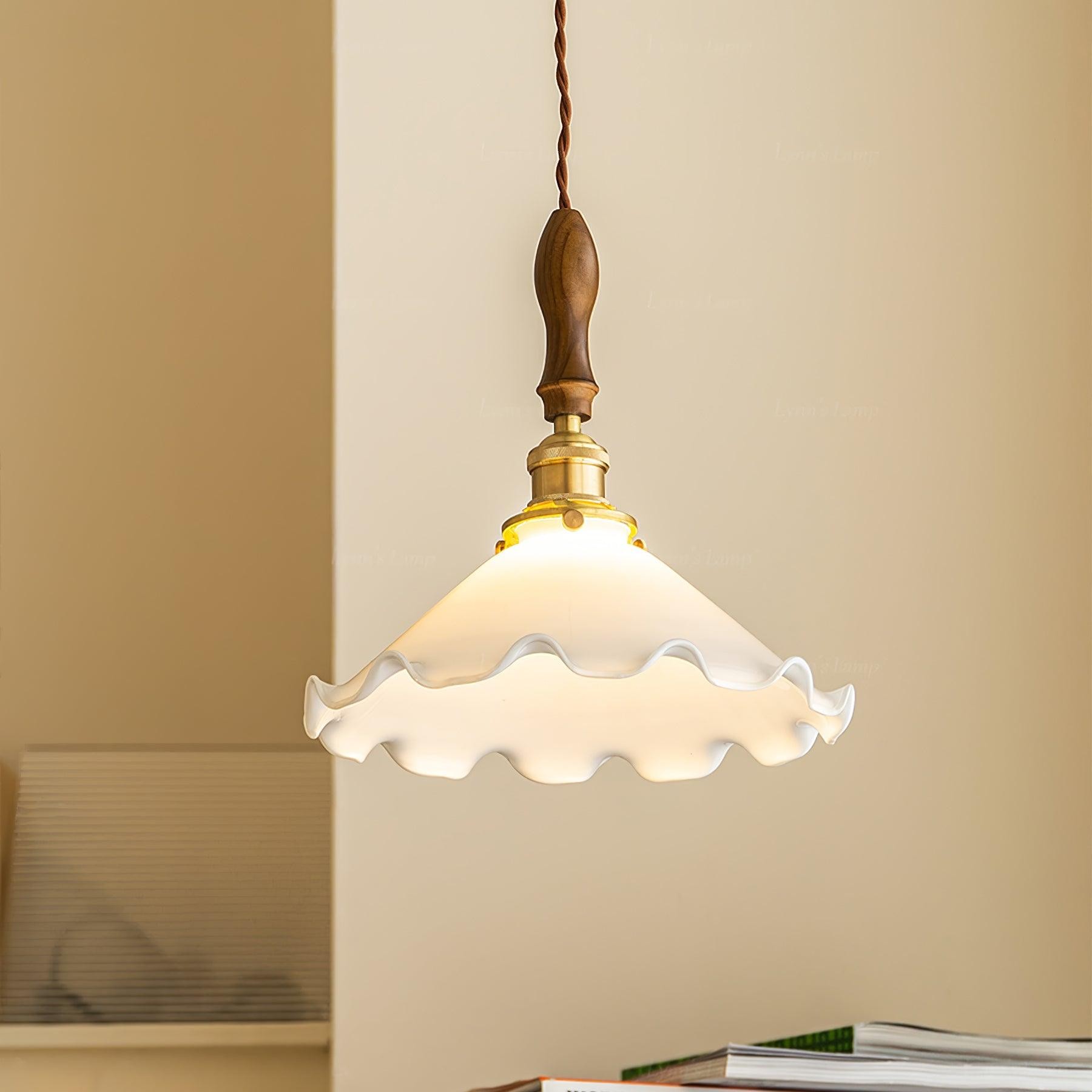 Vintage White Glass Skirted Pendant Lamp M472