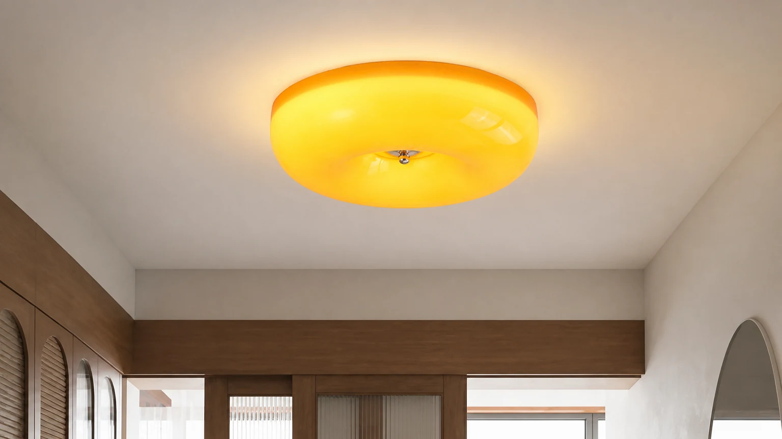 Lampa sufitowa Bauhaus Glass Cream Pudding S151 w ciepłej scenerii wnętrza