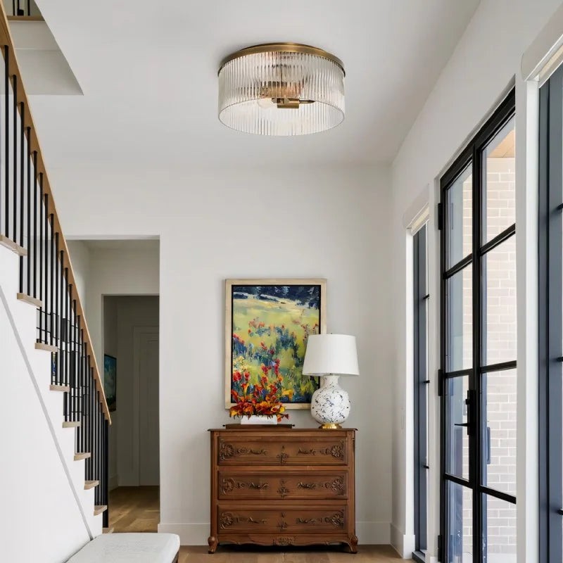 Bravira Copper Ribbed Glass Flush Mount Ceiling Lamp G24