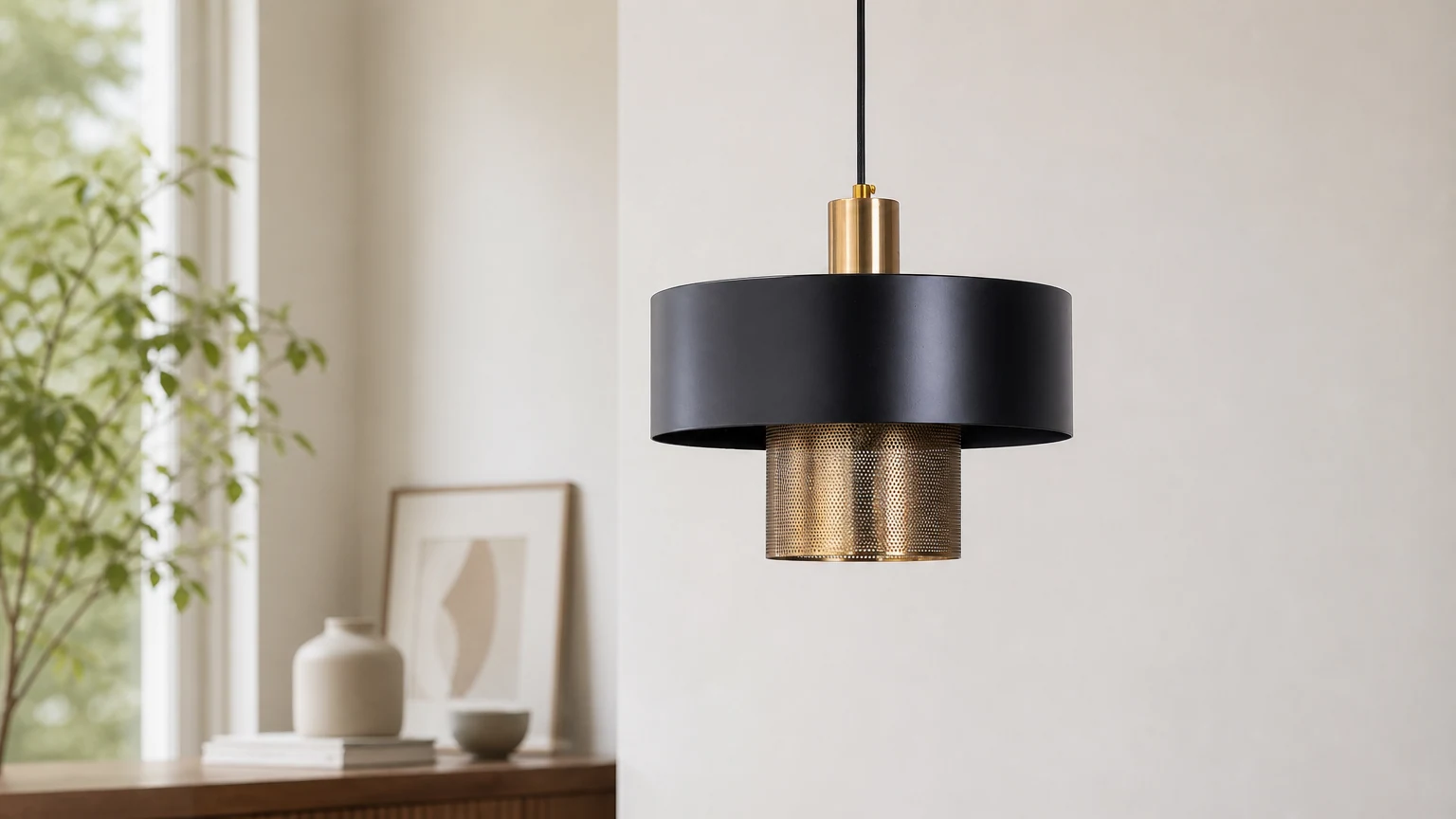 Lampa wisząca Bradbury D351 w ciepłej scenerii wnętrza