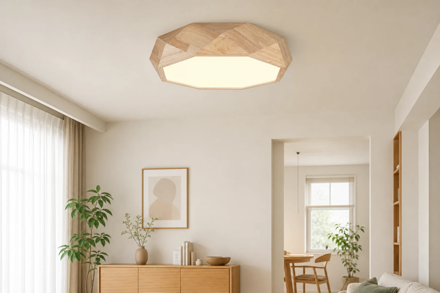 Ośmiokątna lampa sufitowa TEVA pokazana w pomieszczeniu lifestylowym osadzonym w kontekście produktu
