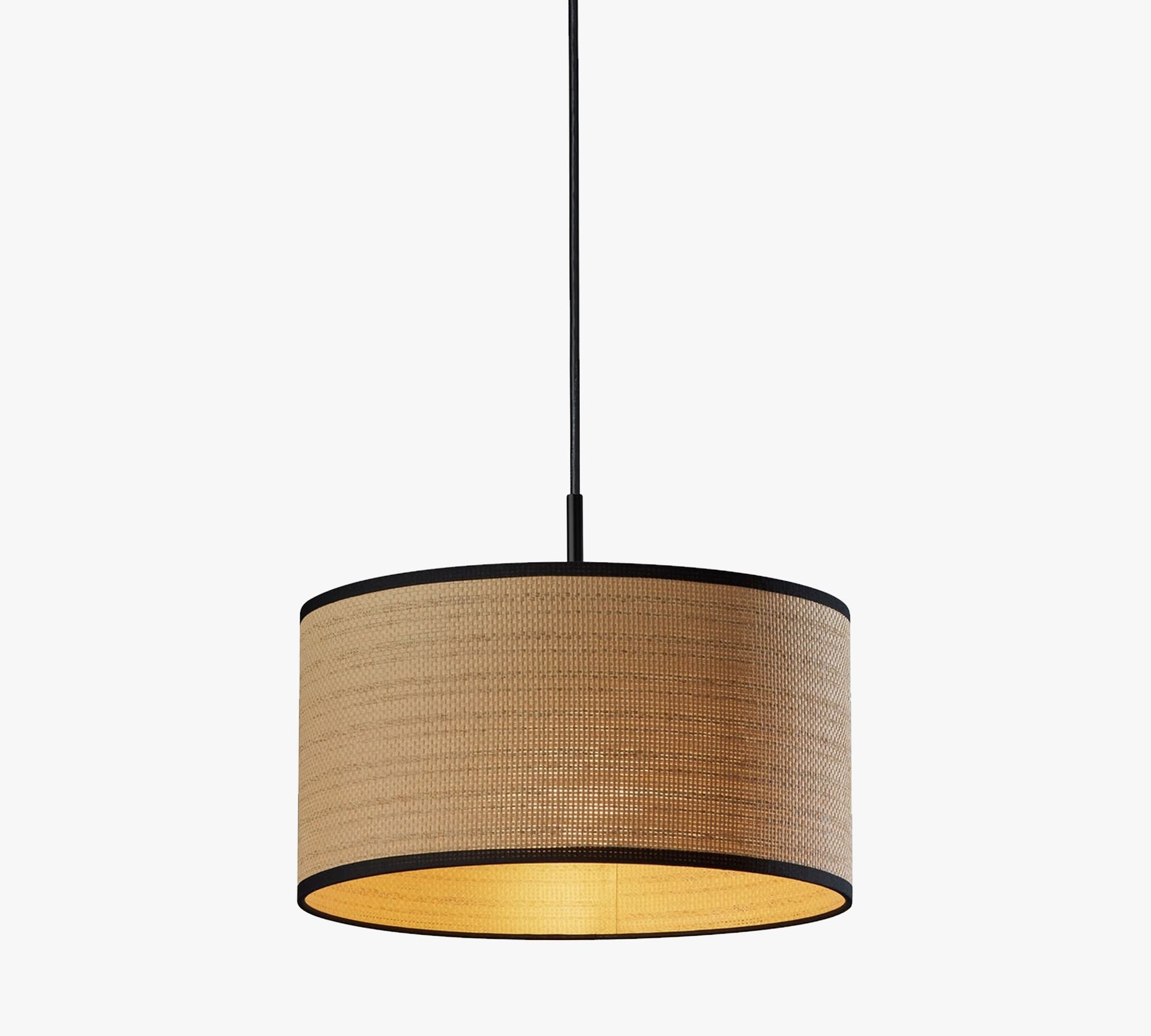Dumora Fabric Drum Shade Pendant Light - Linen Design Hanging Light T274